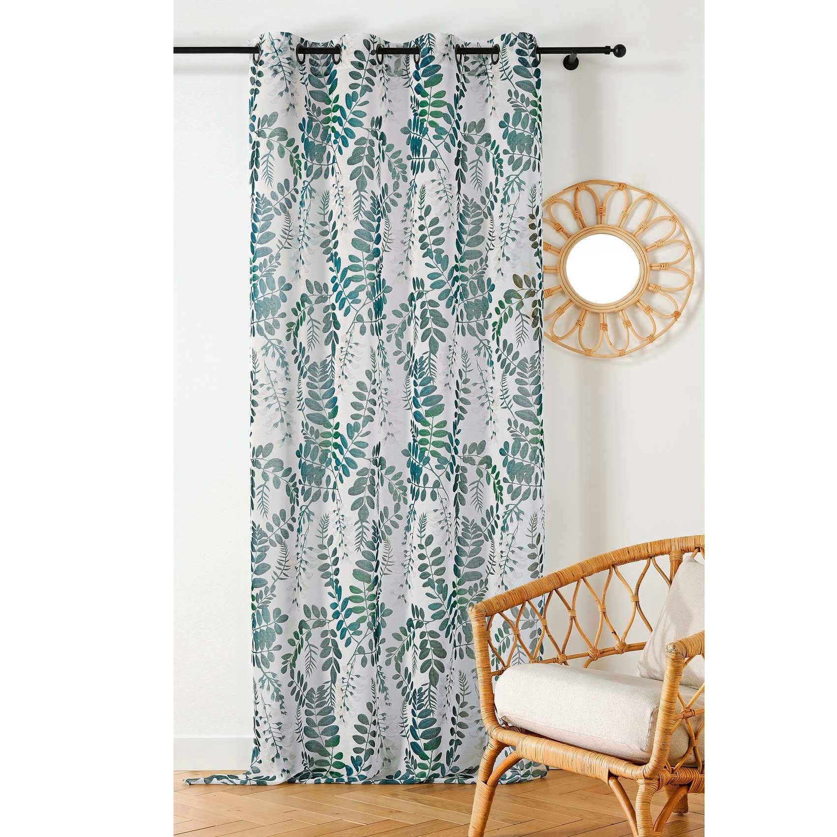 - Voilage imprimé feuilles d'acacia polyester vert 145x280 cm