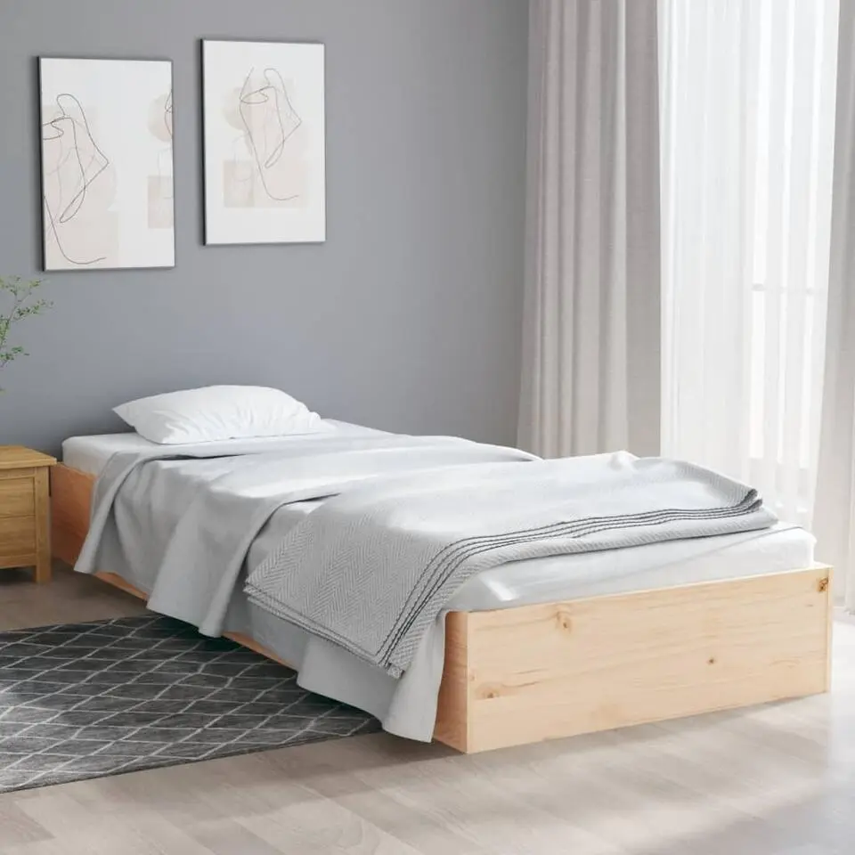 vidaXL - Bed frame met lattenbodem - Naturel - Massief hout - 90x190 cm