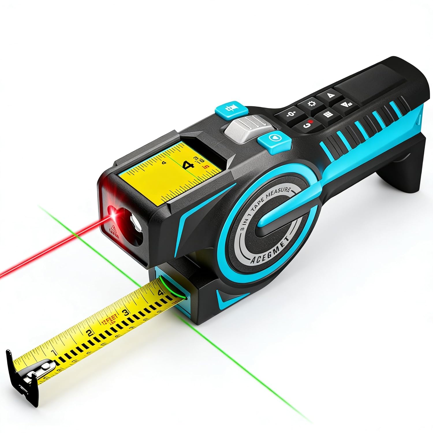 ACEGMET DTX10 digital Laser Tape Measure with Green Alignment Laser, 330Ft Laser Range & 12Ft Steel Tape, High Precision USB-C Rechargeable Smart APP Sync, Measuring Tool for Renovation & Construction