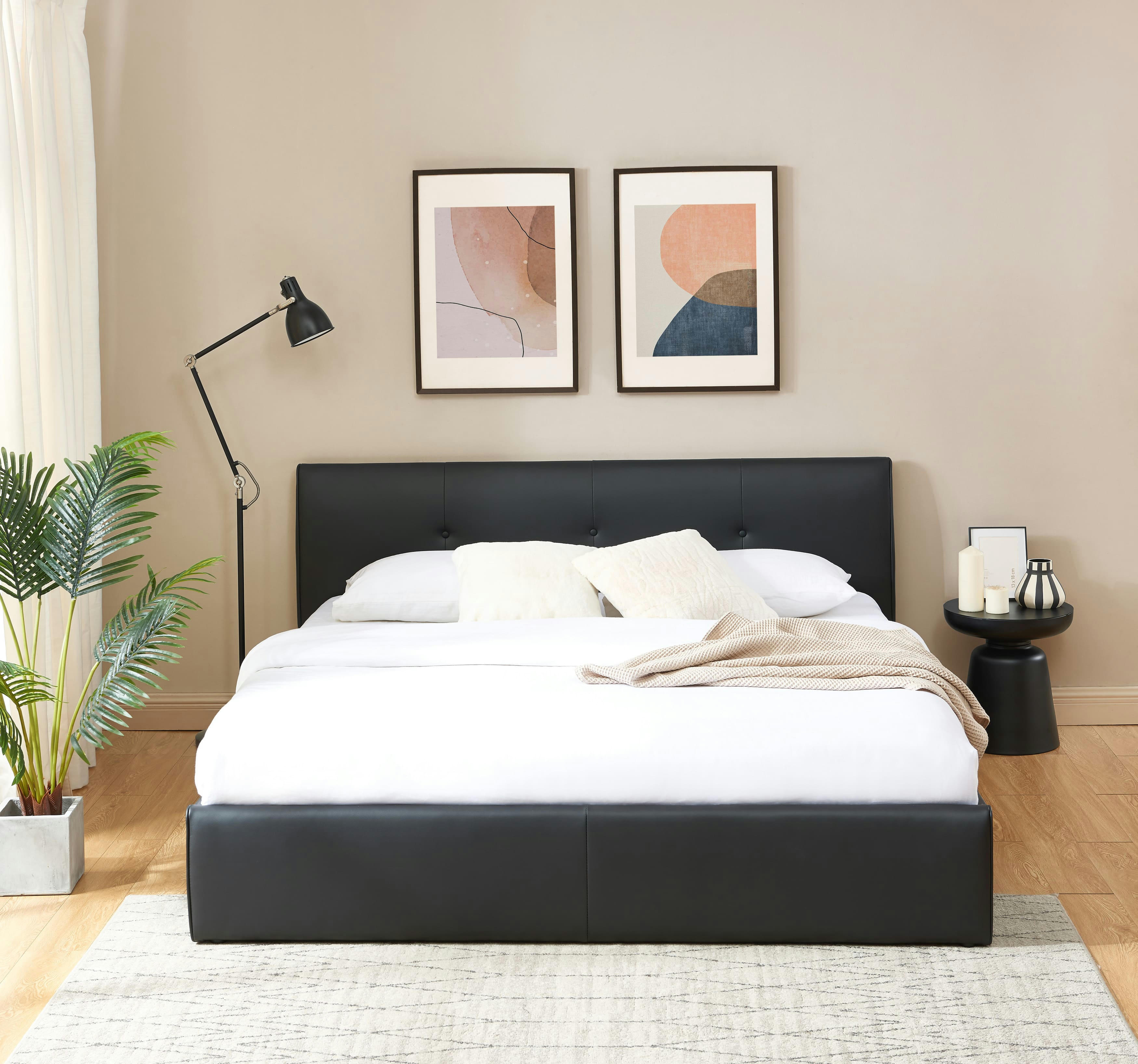 SEGURO - Lit coffre   simili noir  180x200 sommier inclus