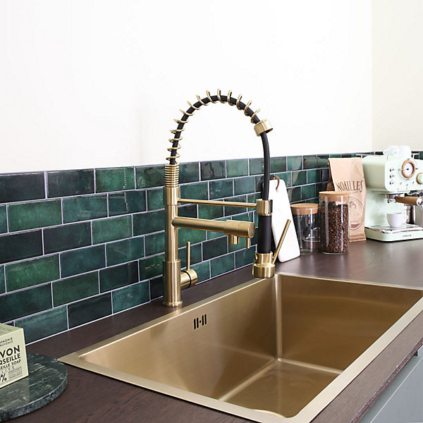 Mitigeur évier à douchette or brossé Essebagno Big Pro