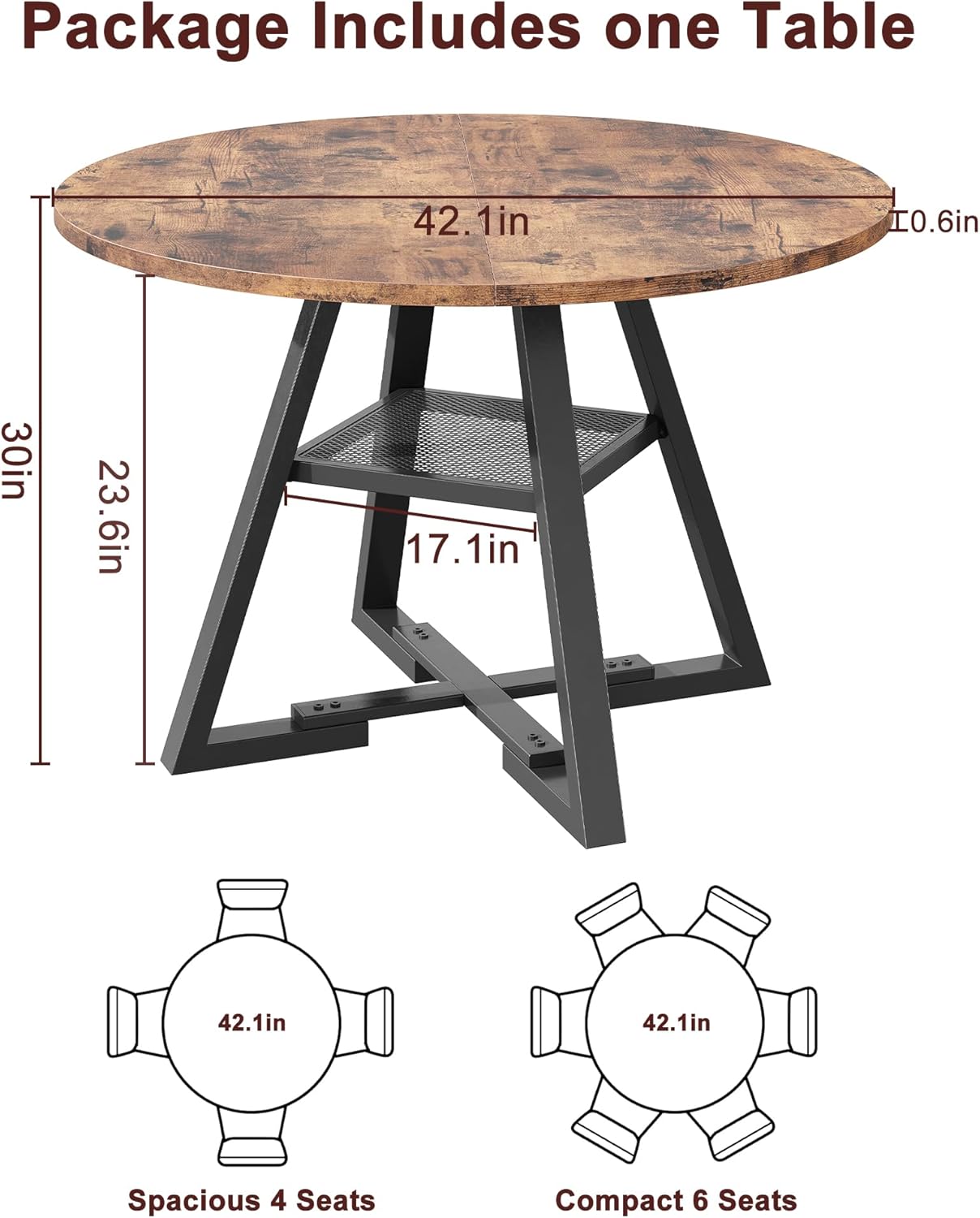 Jocoevol Round Dining Table for 4,Kitchen Dining Room Circle Dinner Pedestal Table,Space Saving Wood Kitchen & Dining Room Furniture (Vintage, 42In)