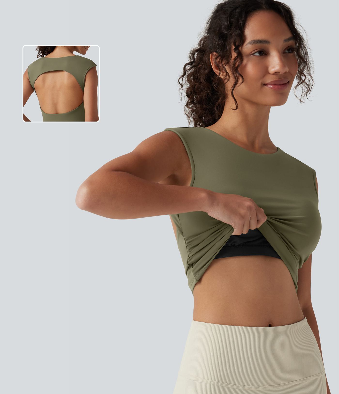 Débardeur de yoga SoftlyZero™ Airy col bateau ajouré froncé effet frais InstantCool avec brassière intégrée
