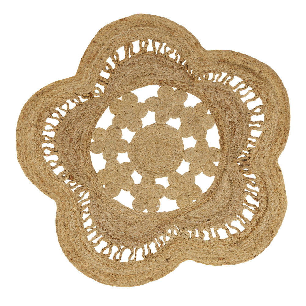 - Tapis fleur tressé en jute beige