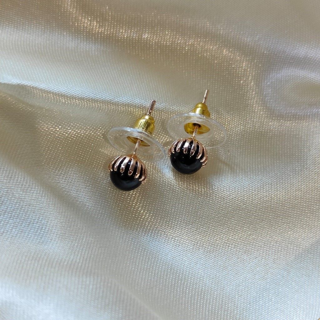 The Colourful Aura Black Small Round Ball Studs Dot Earrings