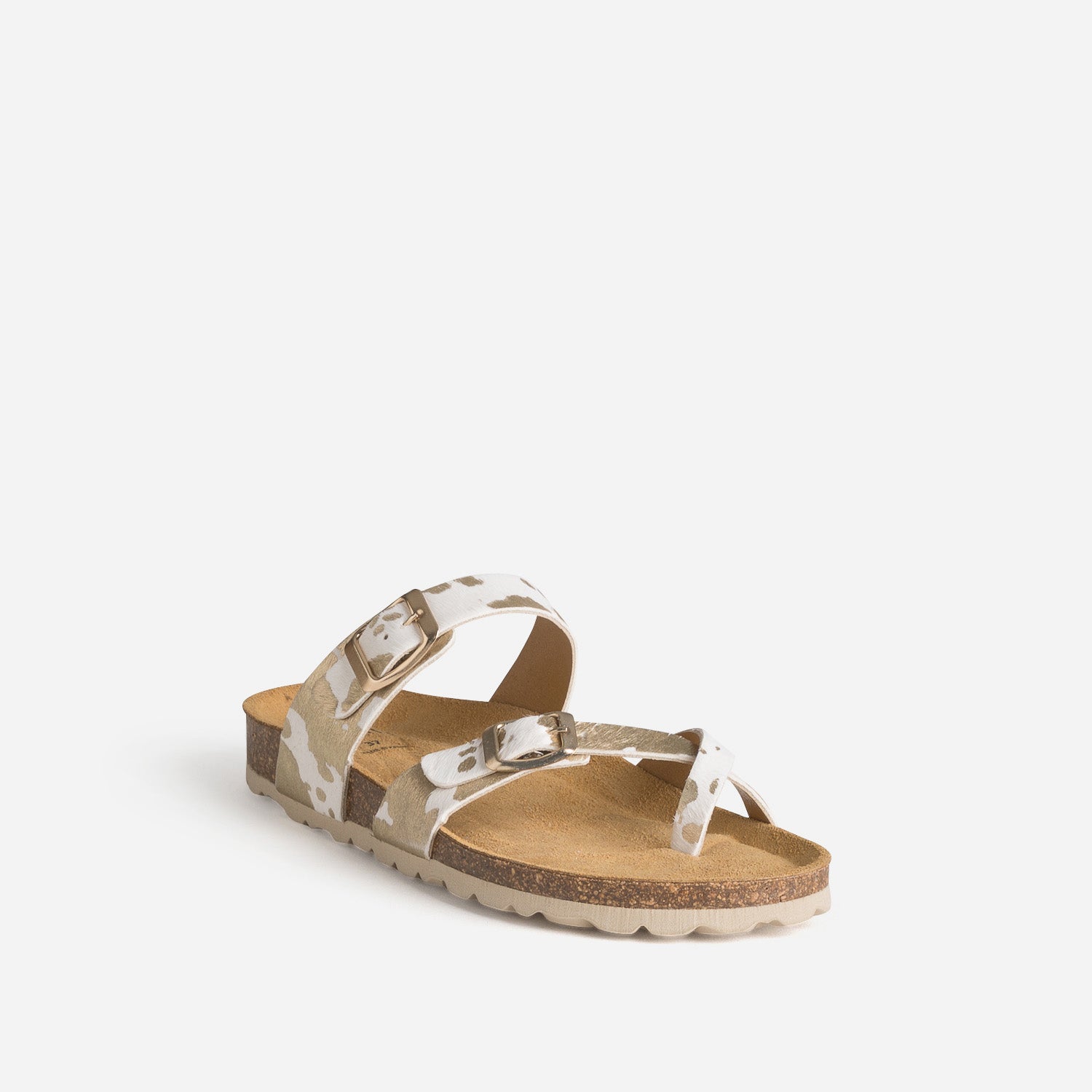 Mule blanche cuir effet poulain motif vache