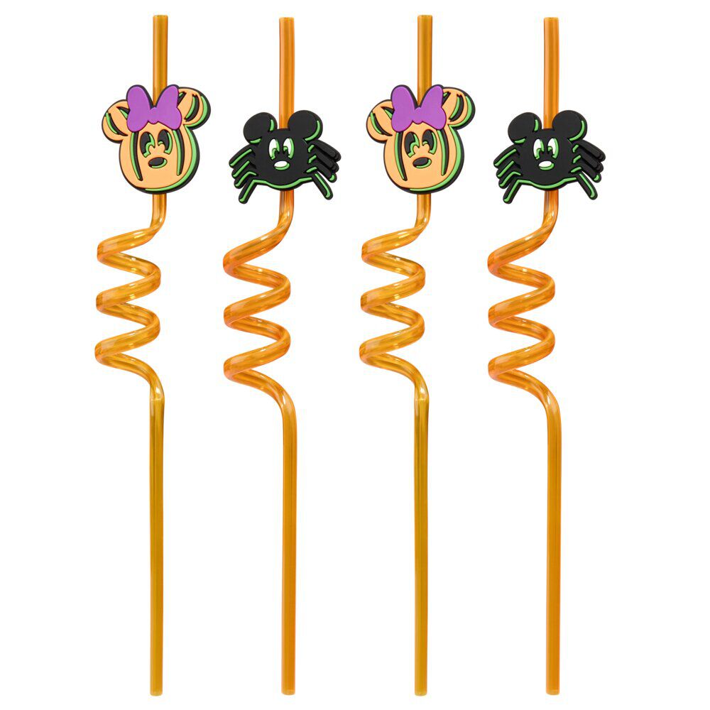 Paille réutilisable Halloween x4 Mickey Disney spirale orange L25cm