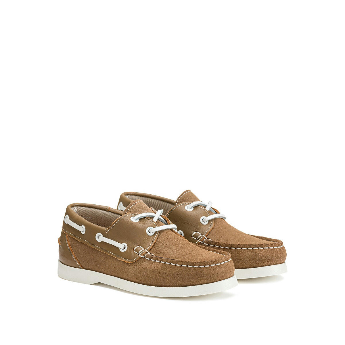 Chaussures bateau à lacets, croûte de cuir