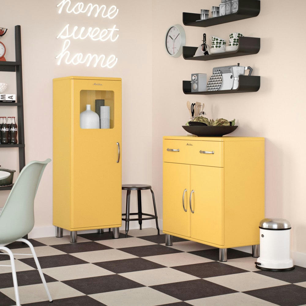 MALIBU - Colonne de rangement vintage H143cm jaune