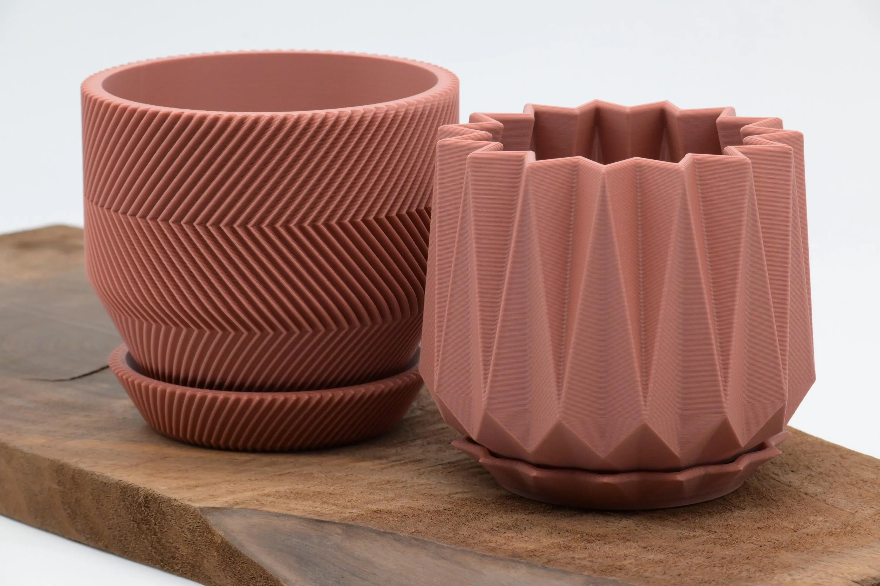 Set of 2 Planters - Drainage Holes and Trays - Modern Indoor Plant Pots - 3D Printed Gift - Succulent and Cactus Planters