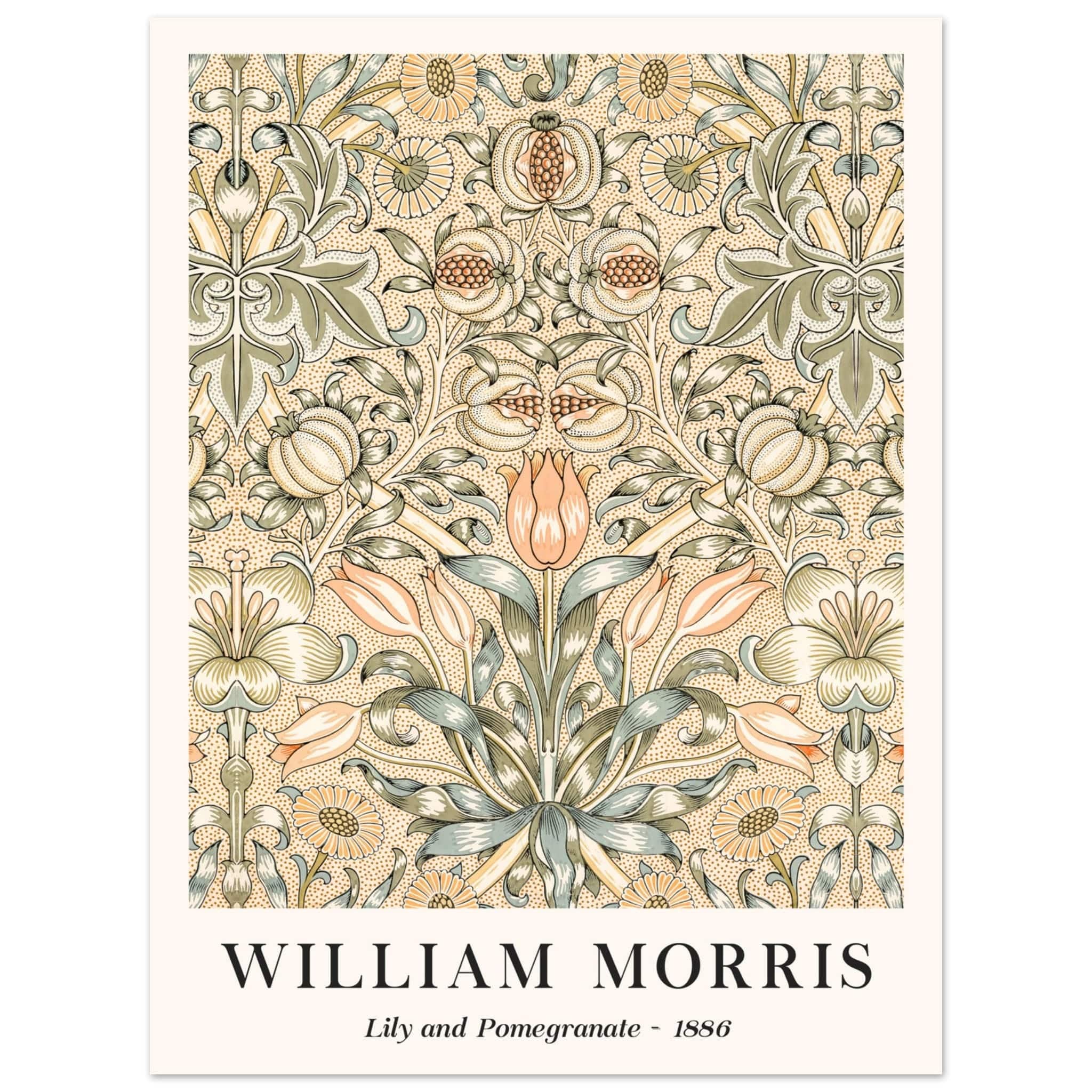 Artfulprints Poster William Morris - Lily and pomegranate 1886  - 30x40 cm - Groen