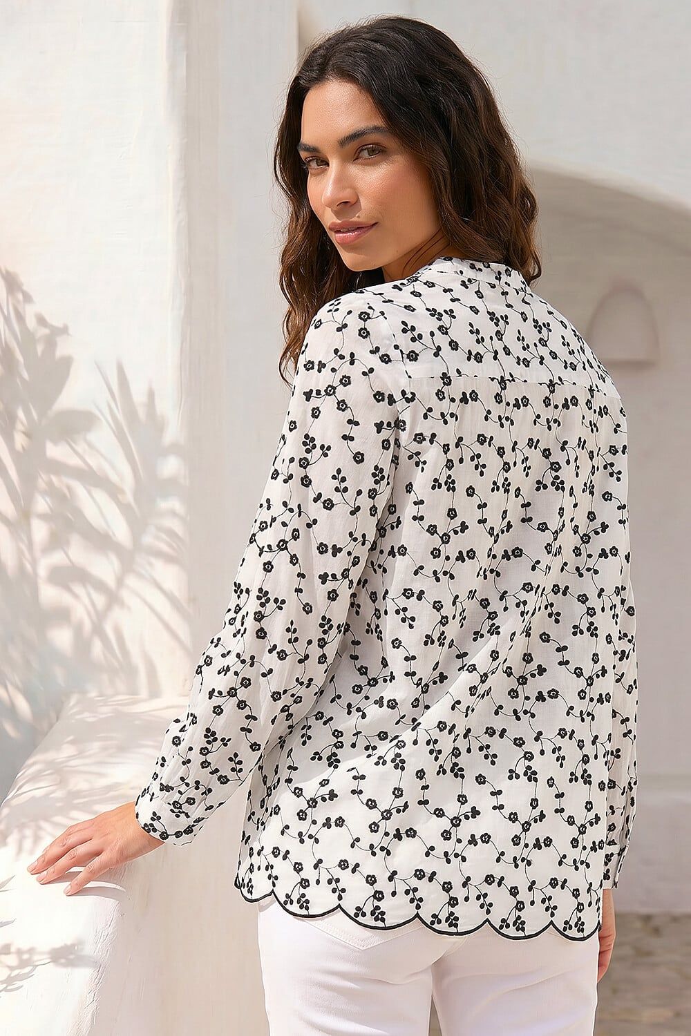 Roman Floral Embroidered Pintuck Top