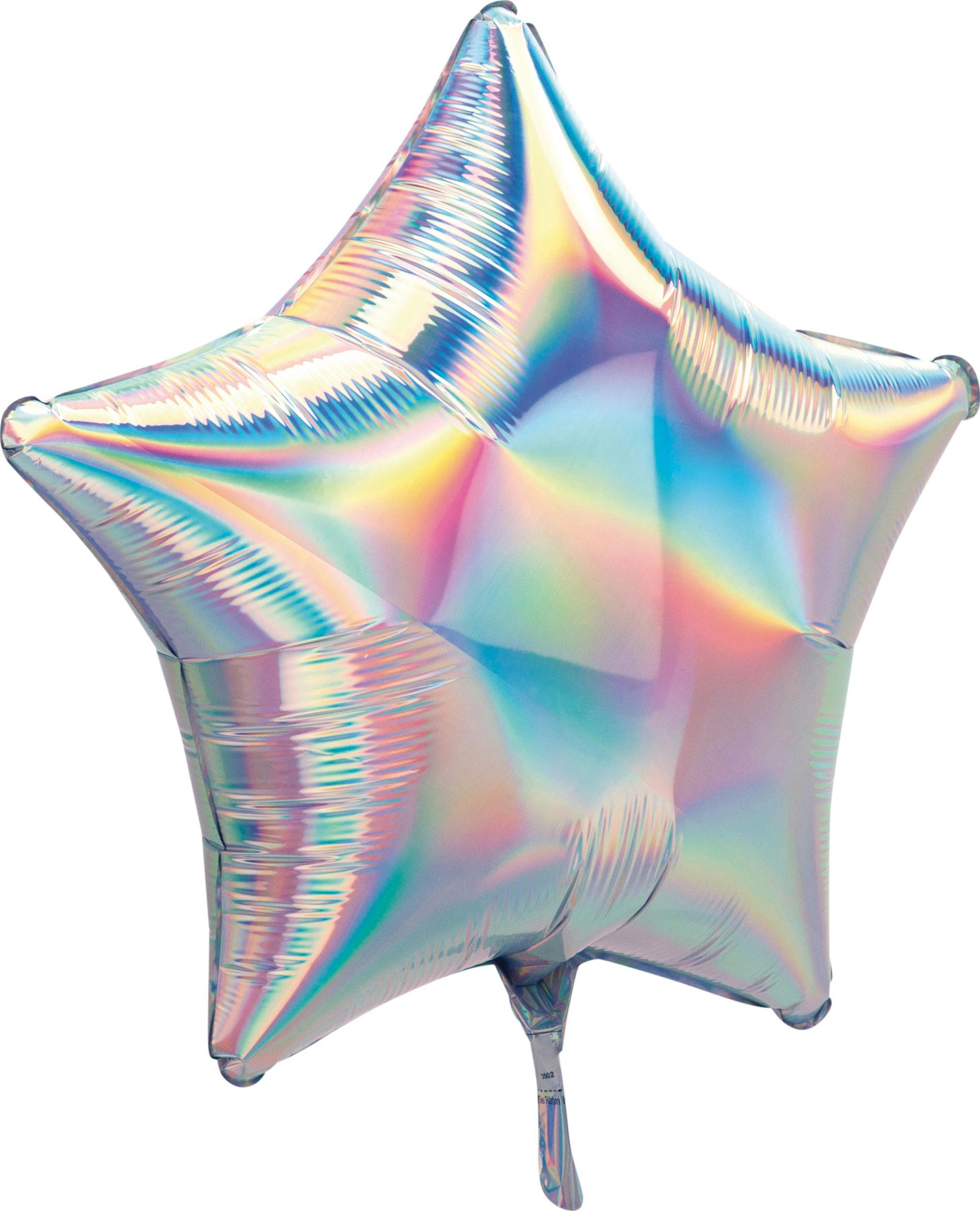 Star Satin Foil Balloon, Irridescent Silver, 22-in, Helium Inflation & Ribbon Included for Birthday/Special Occasion