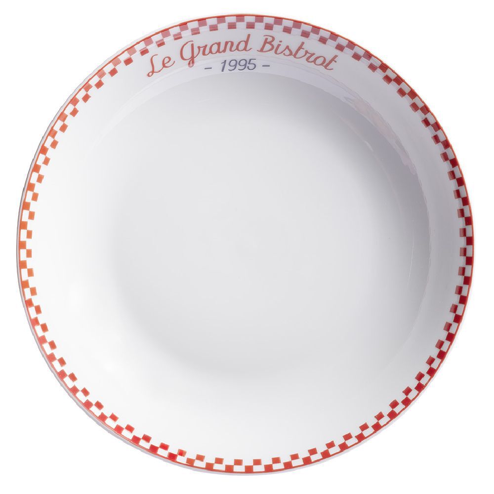 Assiette creuse blanche "Le grand bistrot" bord damier rouge Ø21cm