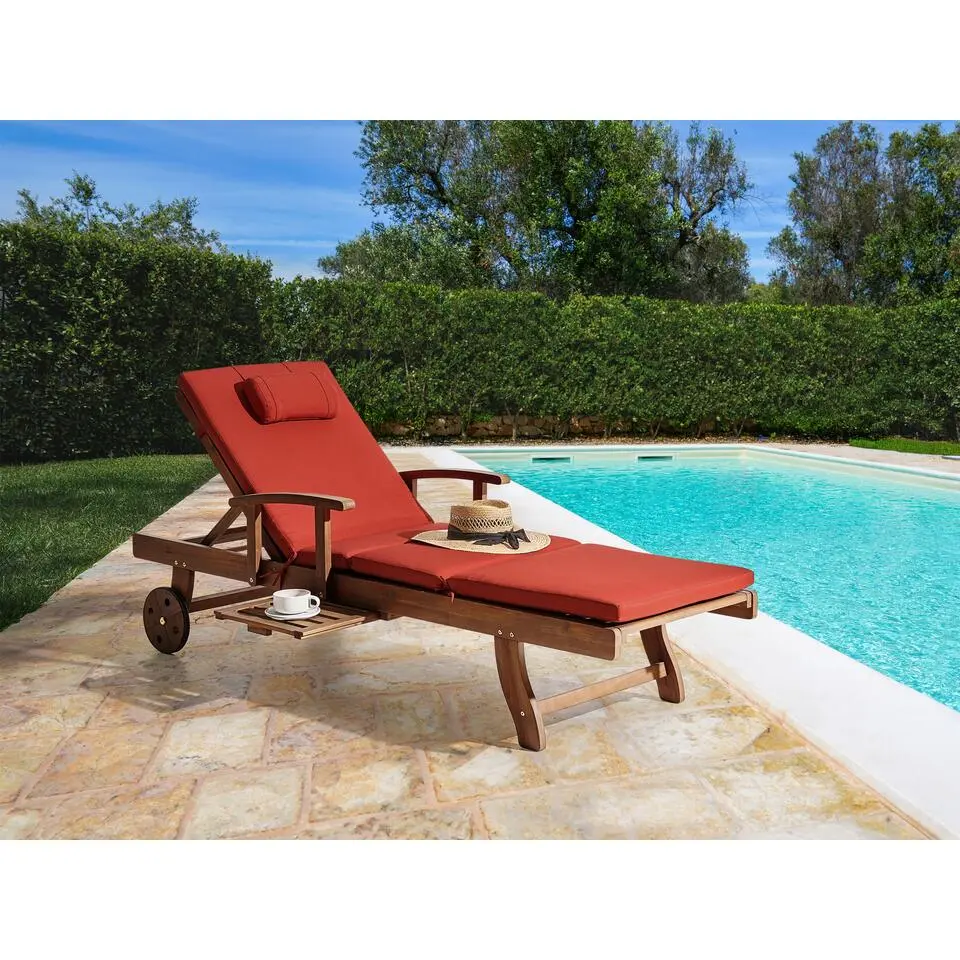 AMANTEA PREMIUM II - Tuinligstoel - Rood - Acaciahout