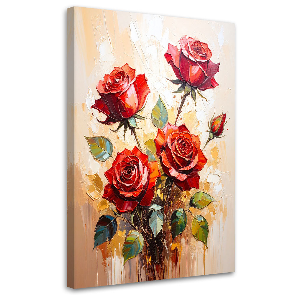 Feeby Obraz do salonu, Czerwone Róże Kwiaty beżowe tło 40x60