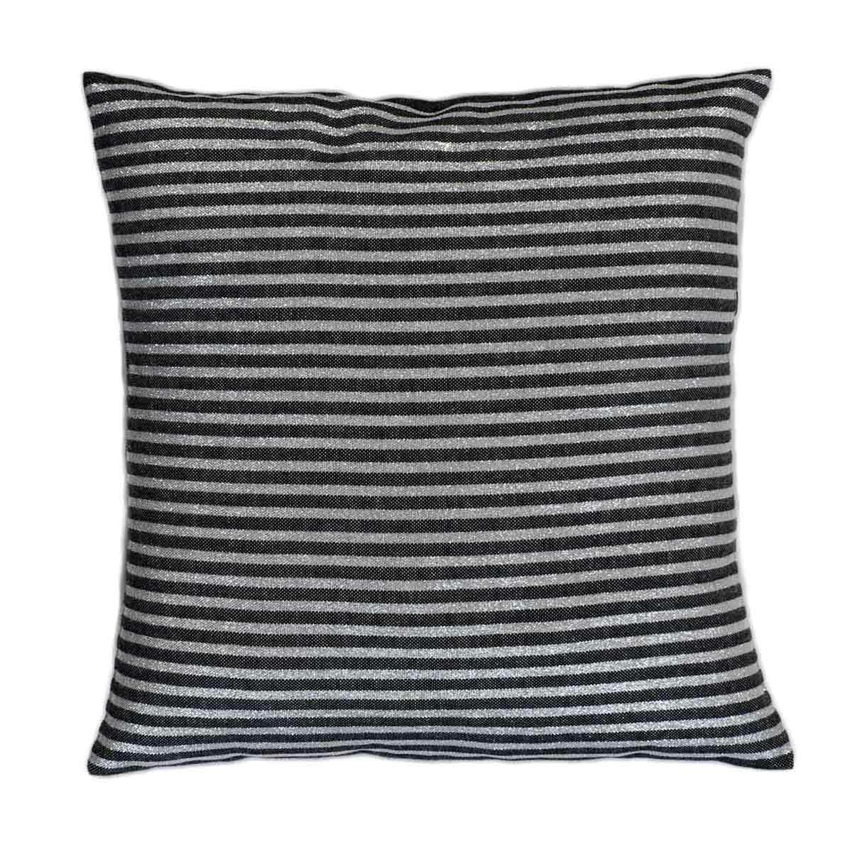 BODRUM - Housse de coussin coton fond noir et rayures argent 40 x 40