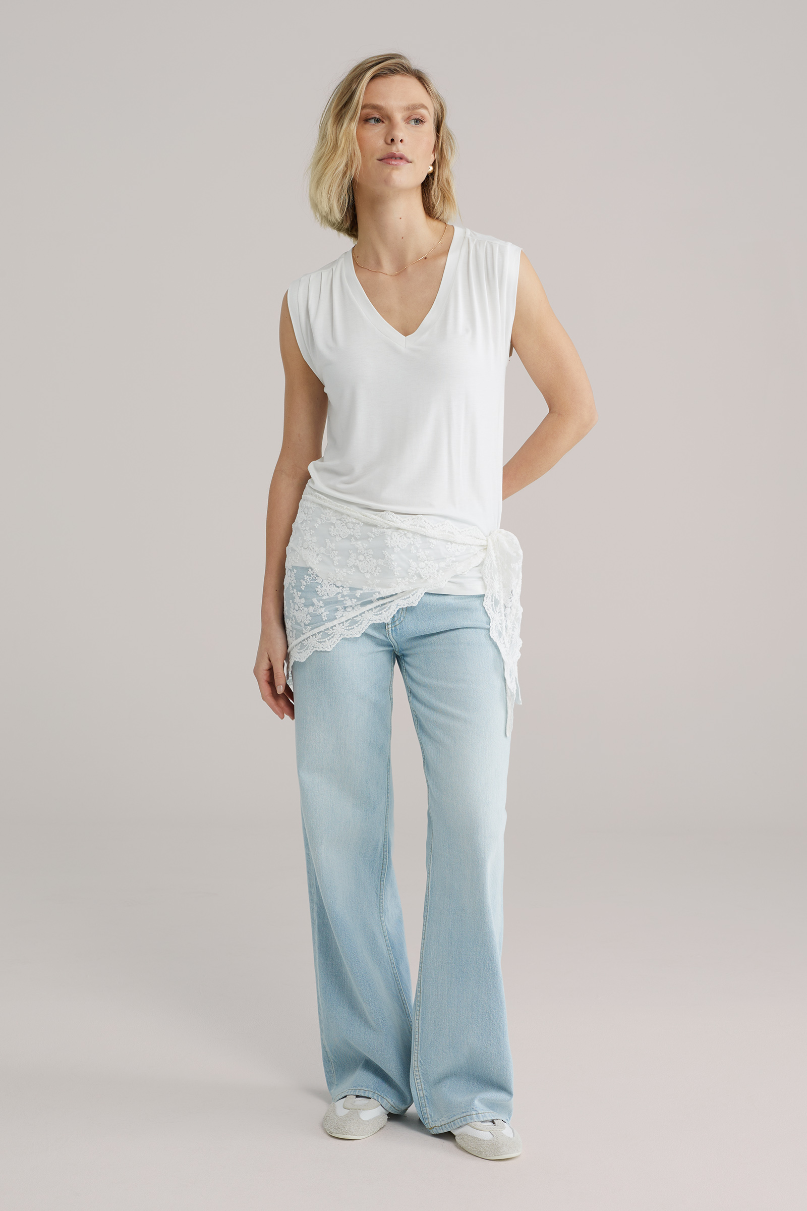 Dames jersey singlet met plooidetail