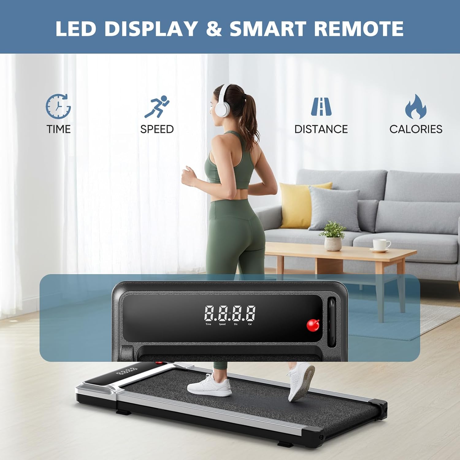 OLIXIS Walking Pad Treadmill for Home, Under Desk Treadmill for Small Space, Portable Design for Home Office Workouts, LED Display with Remote Control, Low Noise