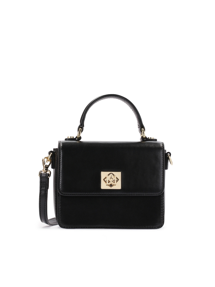 Small black handbag with flap