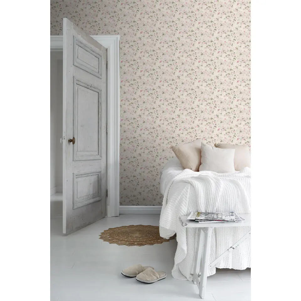 Sanders & Sanders behang bloemen beige en oudroze - 53 cm x 10 m