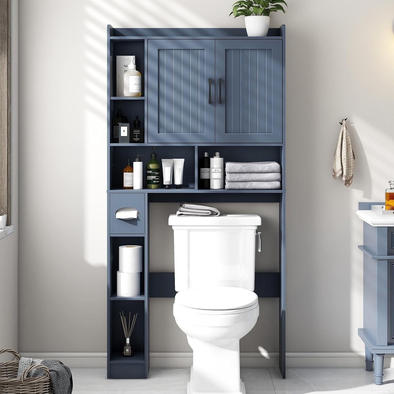Vabches Over The Toilet Storage Cabinet, Farmhouse Storage Cabinet Over Toilet with Barn Door，Home Space-Saving Toilet Rack, for Bathroom, Restroom, Laundry
