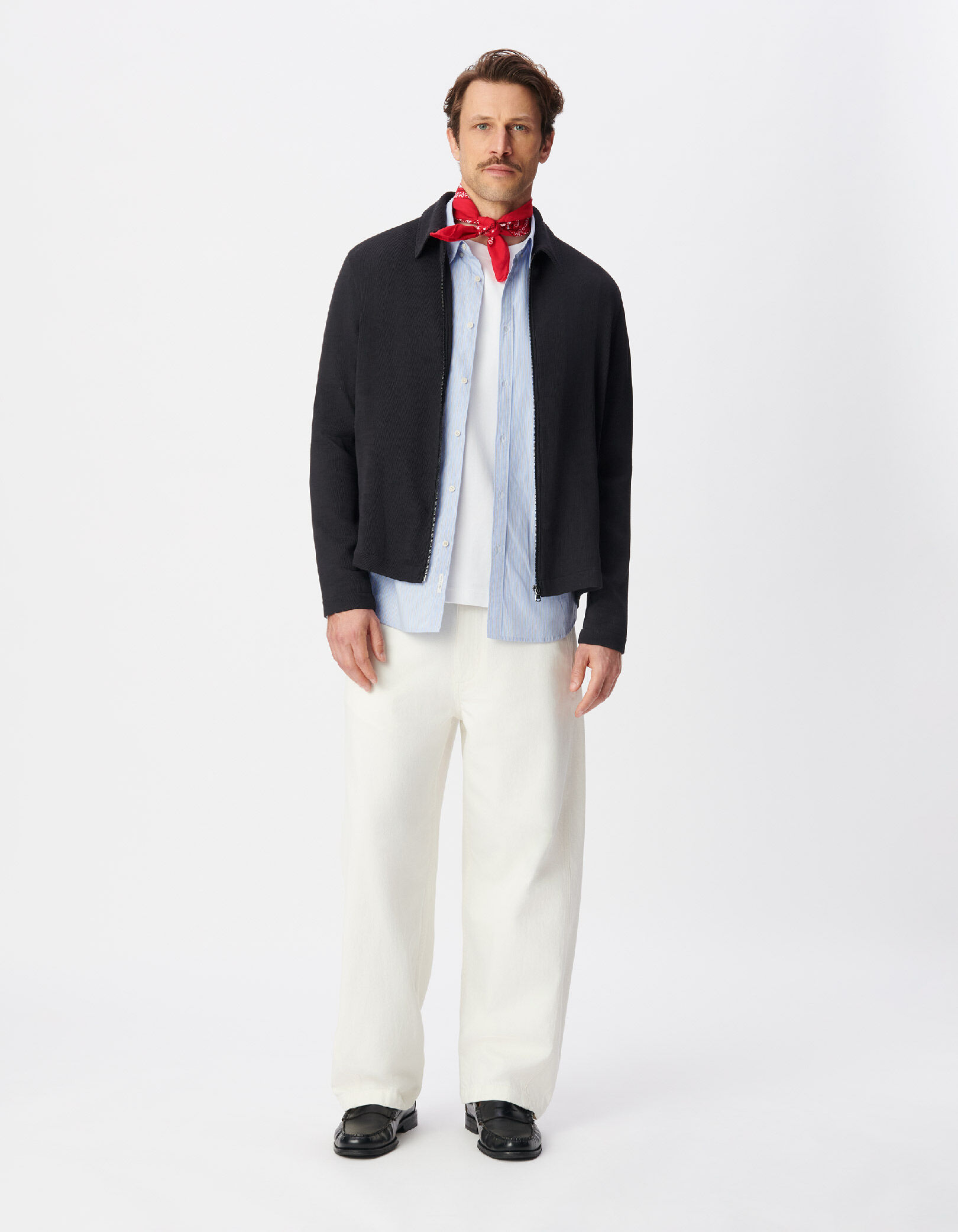 Cardigan zippé noir tissu plissé Homme