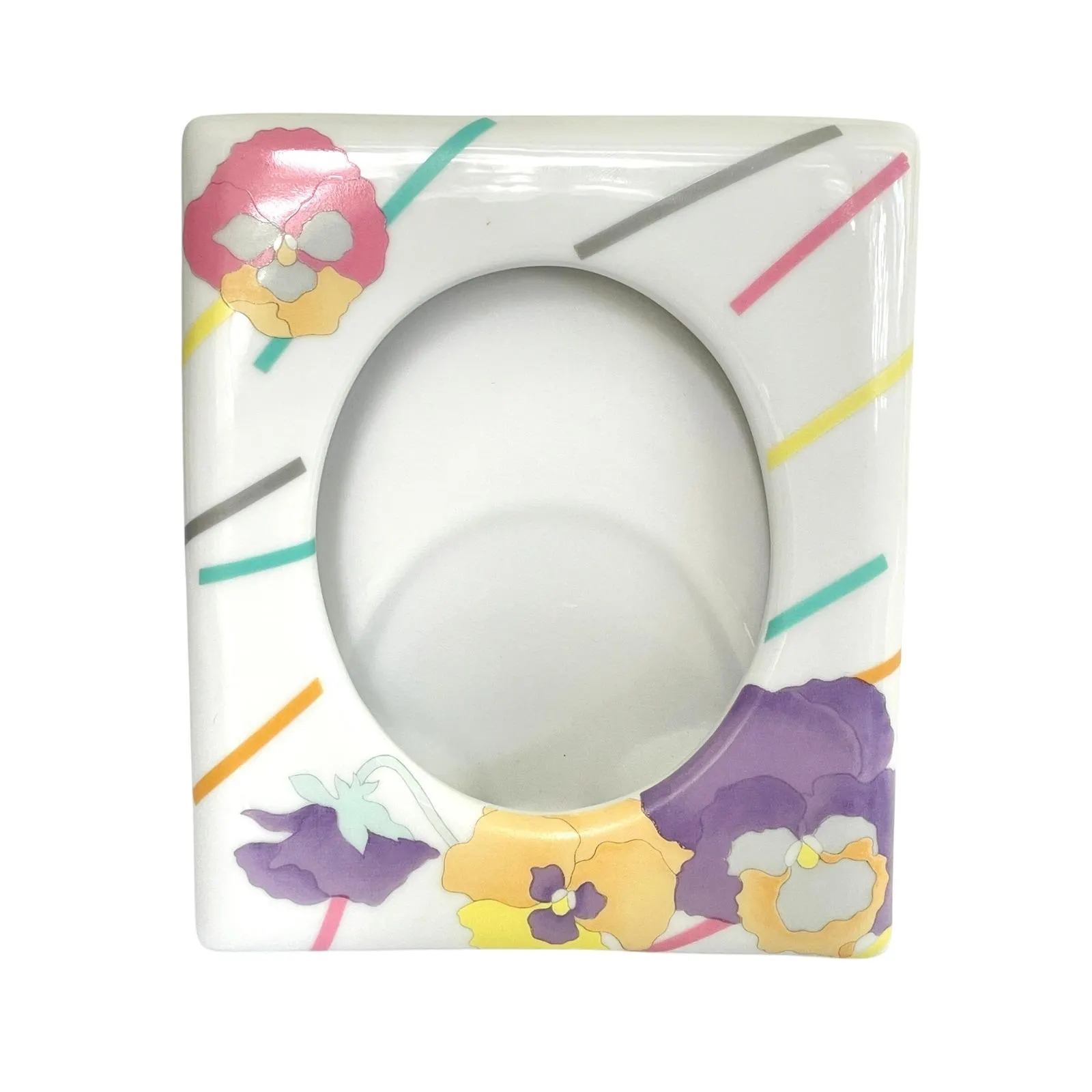 Vintage 80s Takahashi San Francisco Gala Porcelain Pansy Floral Photo Frame 4x6