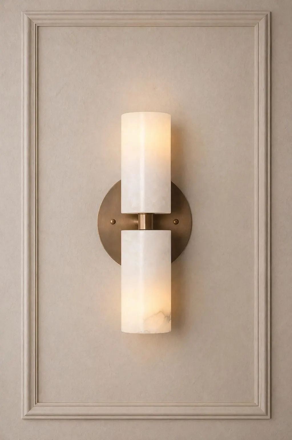 Luxurious Alabaster Double Cylinder Wall Sconce | Modern Brass Wall Light Fixture | Minimalist Luxury Bedside Lighting | Vanity Lamp