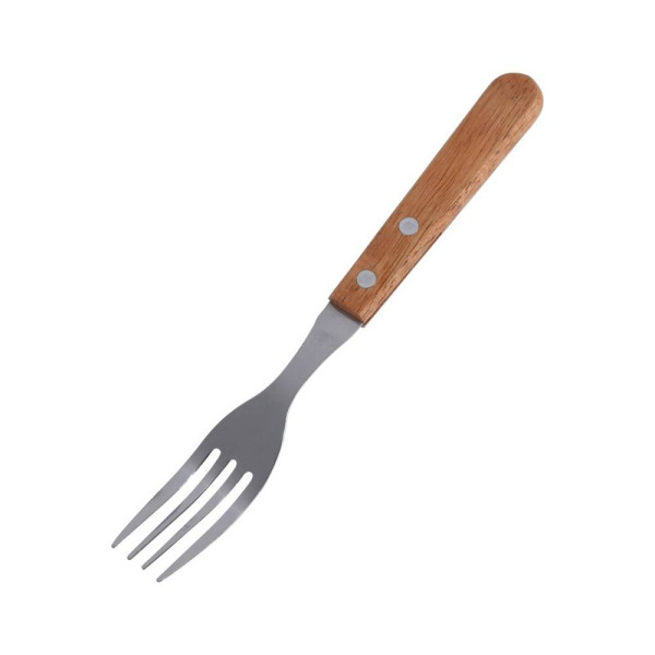 Zestaw widelców do steków 6 szt stal nierdzewna drewniana rączka grill