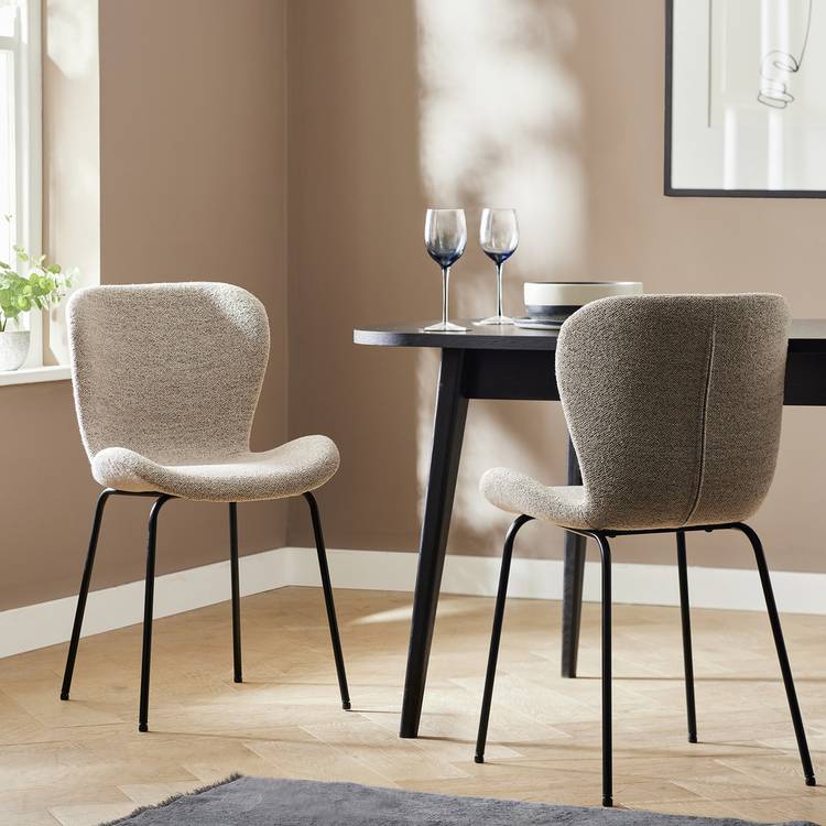 Habitat Etta Pair of Fabric Dining Chair - Natural