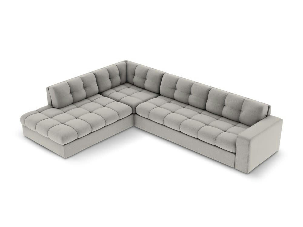 JUSTIN - Canapé d'angle 5 places en tissu structuré gris clair