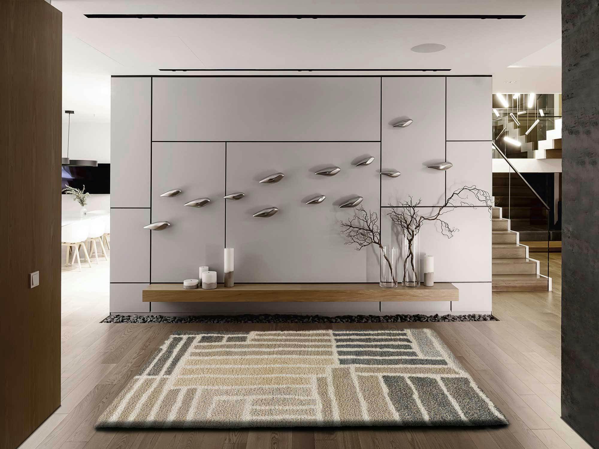 CESKY - Tapis shaggy gris et beige, 080X150 cm