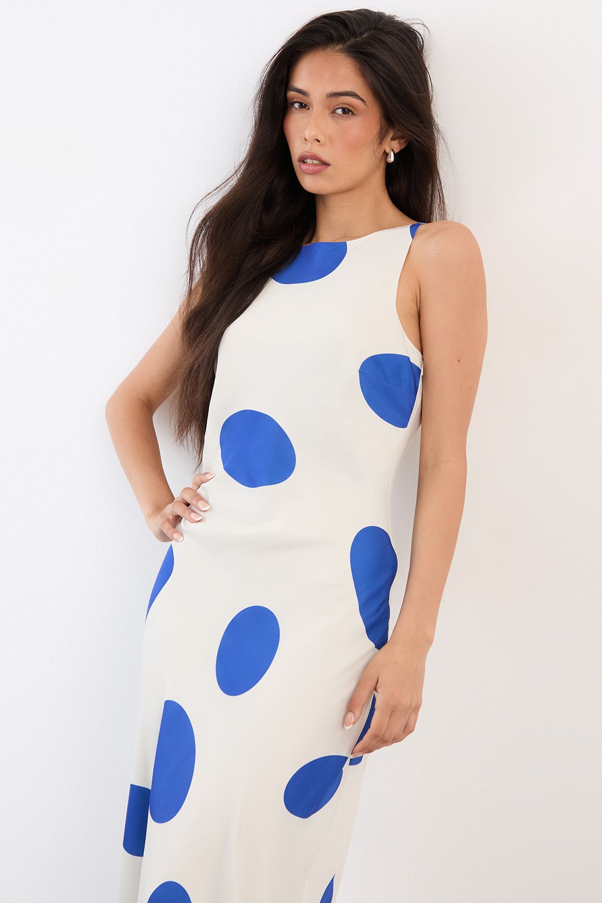 Warehouse Polka Dot Scoop Back Racer Maxi Dress