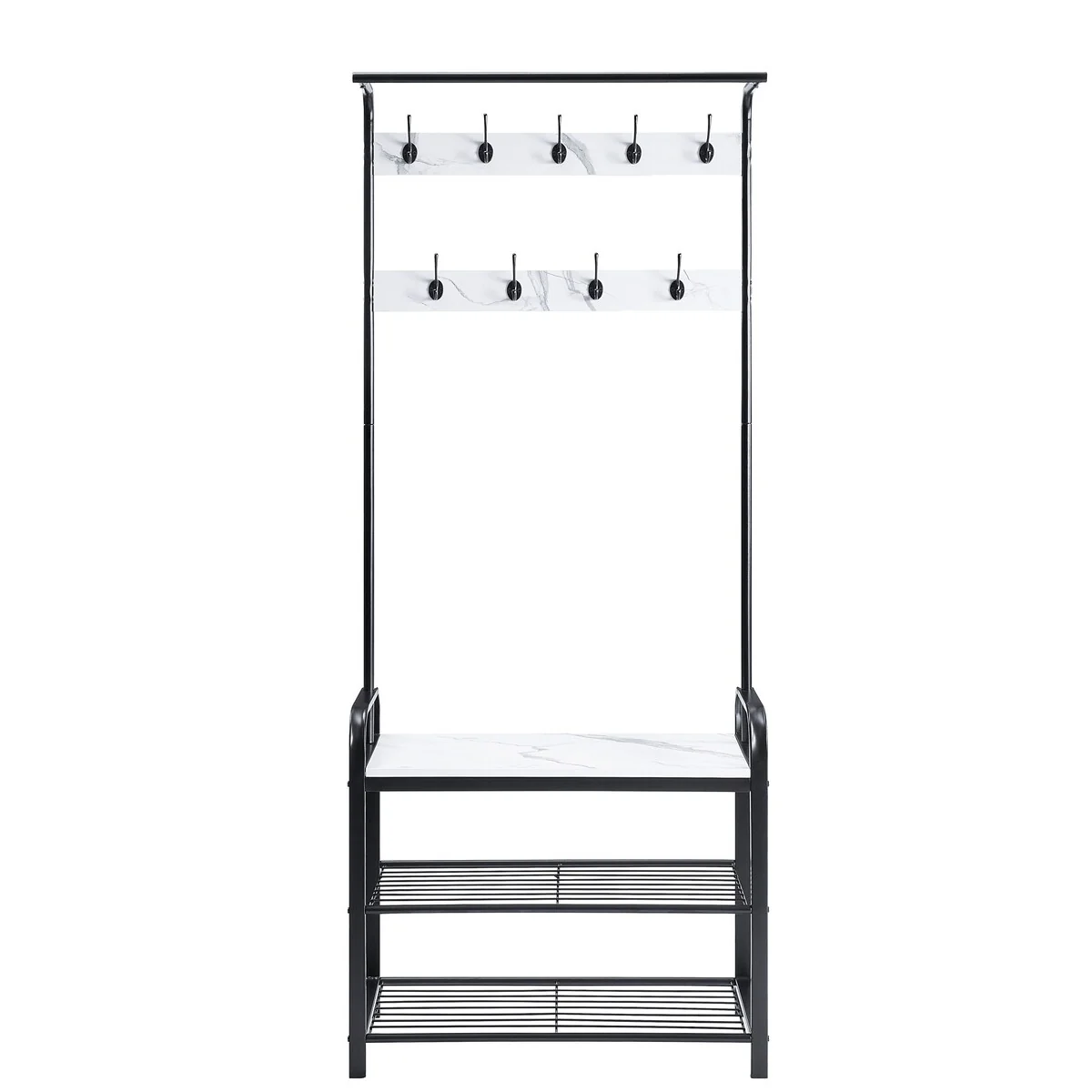 ACME Taurus Hall Tree in White Faux Marble and Black Finish