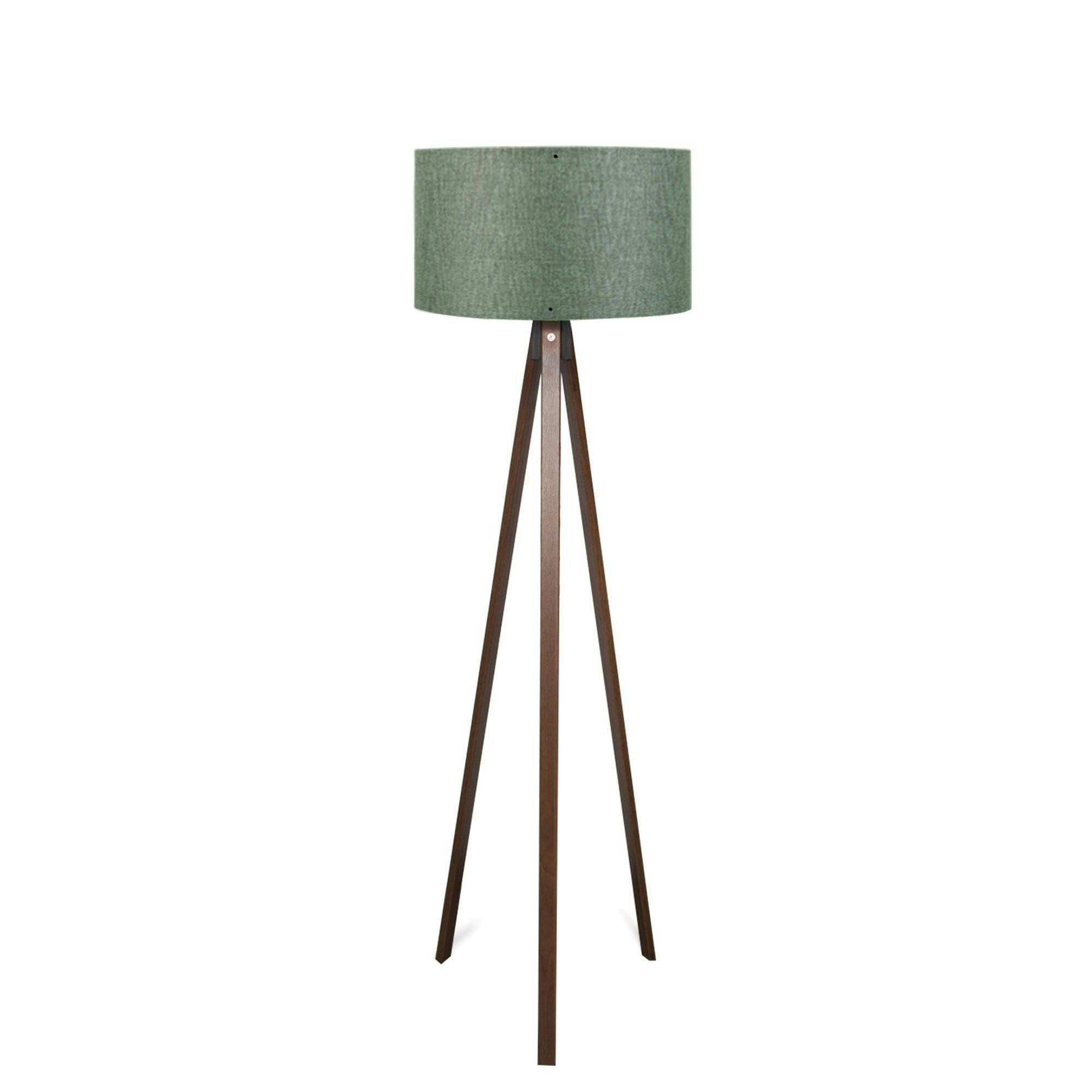 Lampadaire trépied effet bois brun, abat-jour vert KILIS