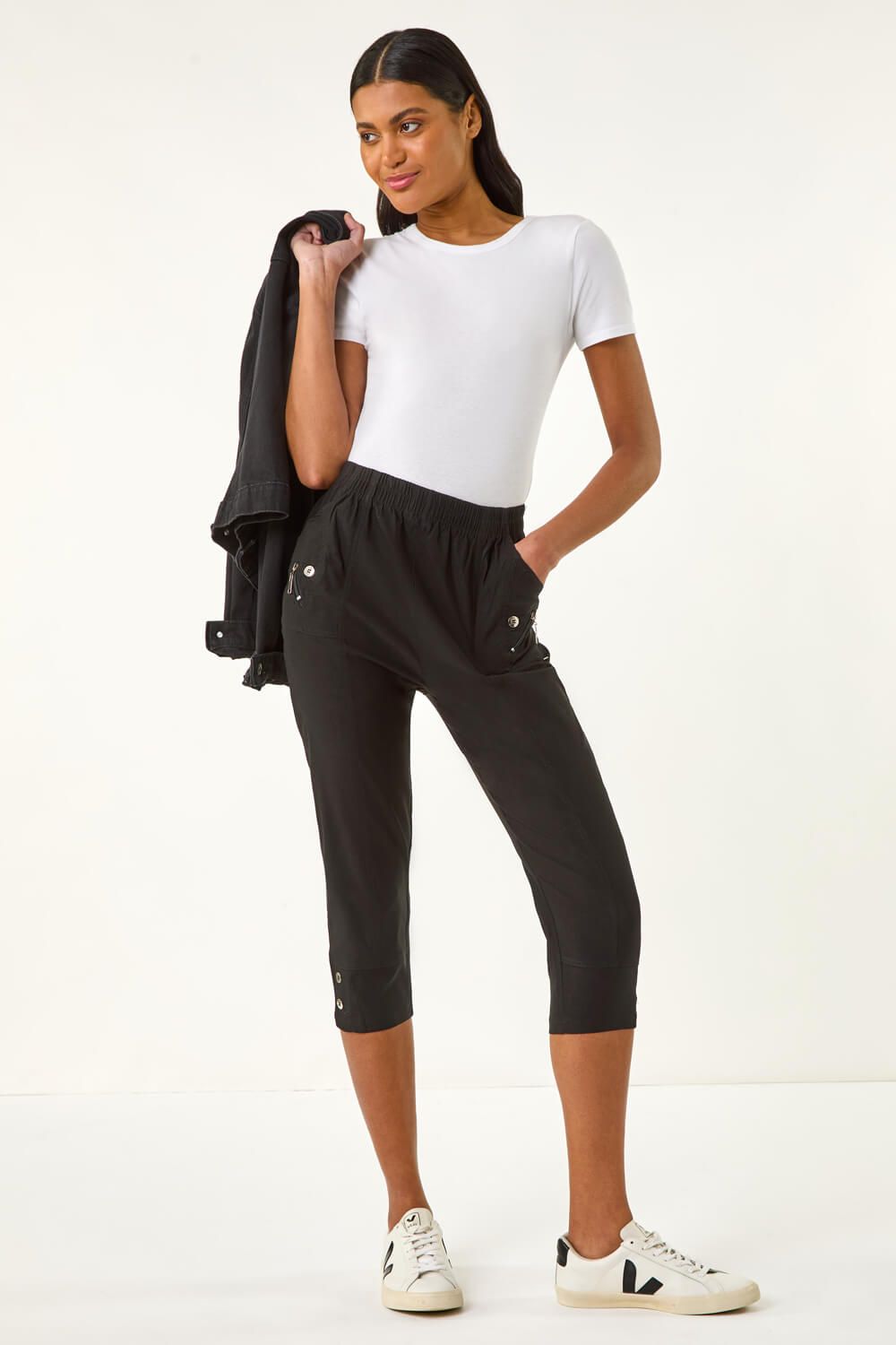 Roman Zip Detail Bengaline Crop Trousers