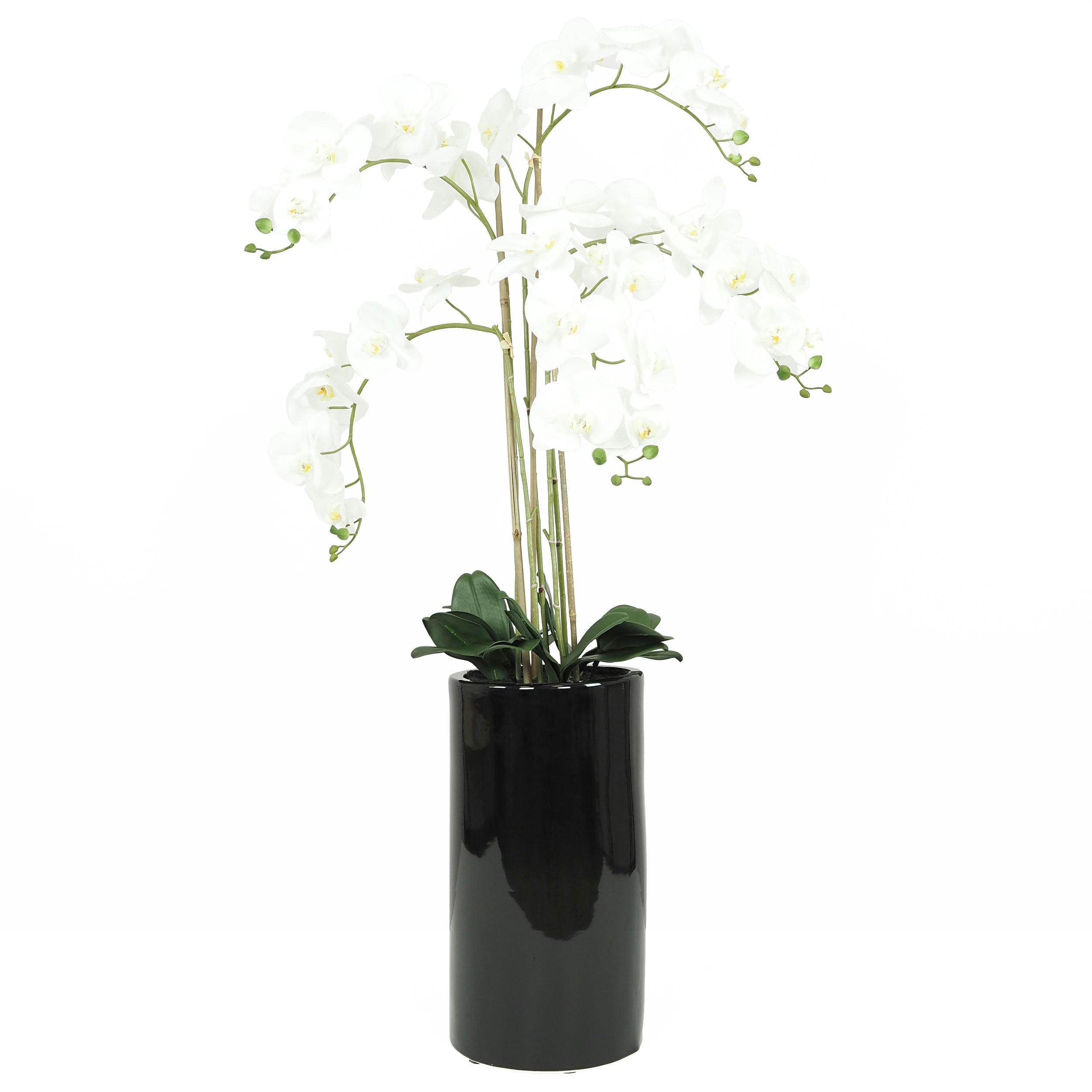 - Orchidée artificielle blanche géante pot noir brillant 135cm