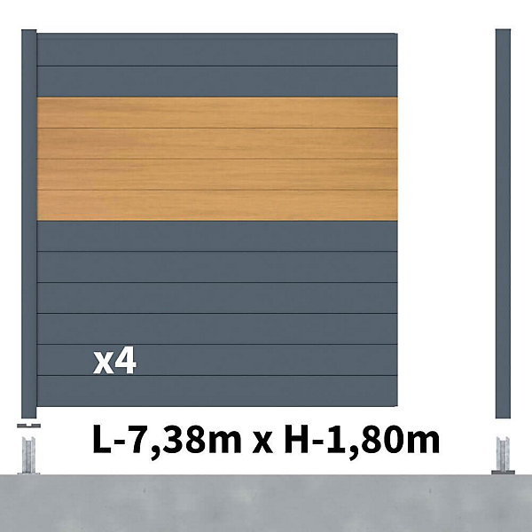 Kit clôture aluminium poteau sur platines - BAHIA &CRUZ Cèdre H-1,8m