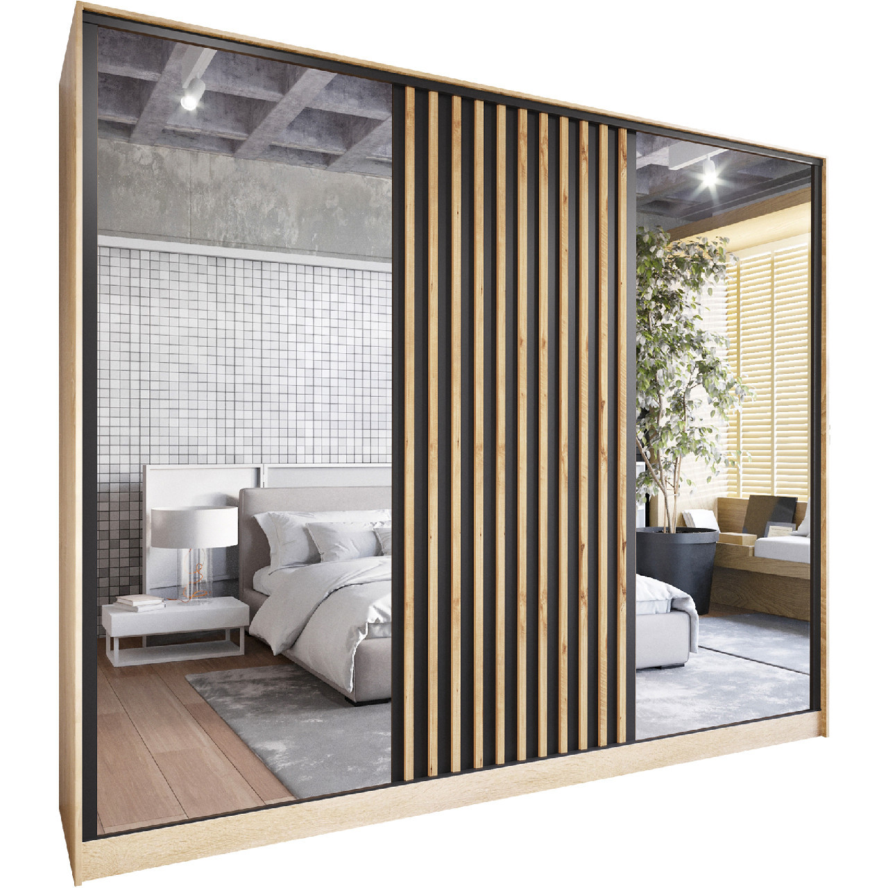 Szafa przesuwna LISO A 250 sonoma / dąb wotan / czarny