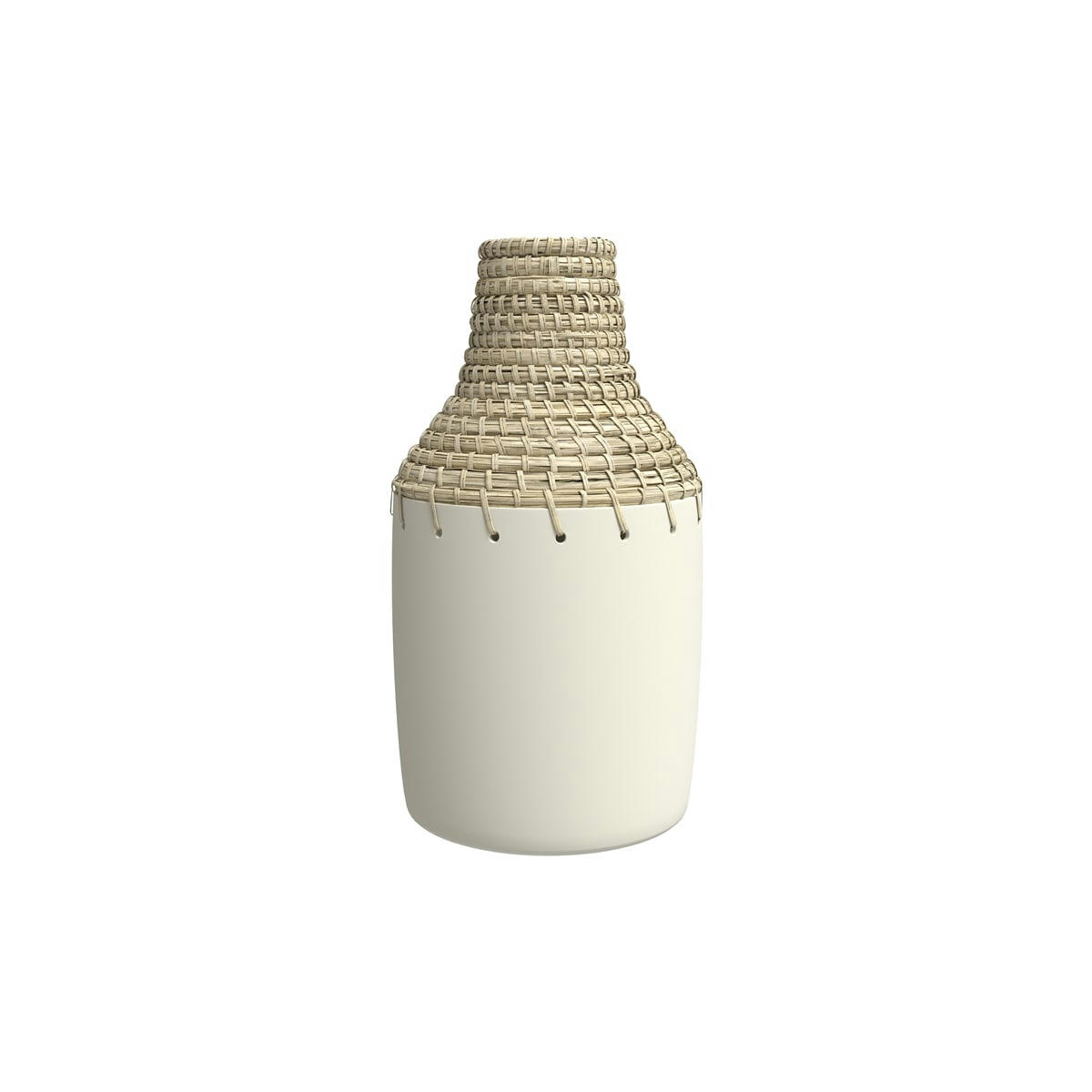 VALINA - Vase blanc en terre cuite et fibre de Mendong H37cm