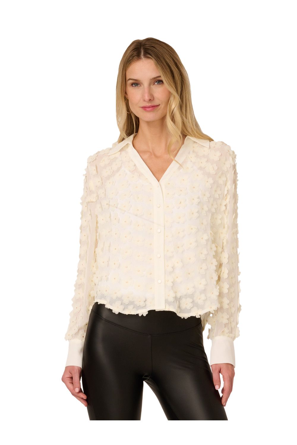 Adrianna Papell 3D Flower Woven Blouse
