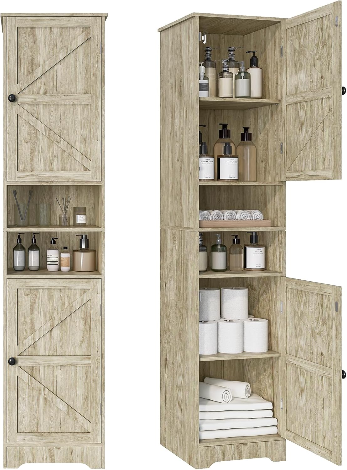 Viaozutis Tall Bathroom Storage Cabinet, Vertical Freestanding Organizer with Adjustable Shelf, Slim Design for Small Bathrooms, Towels & Toiletries Storage Gray