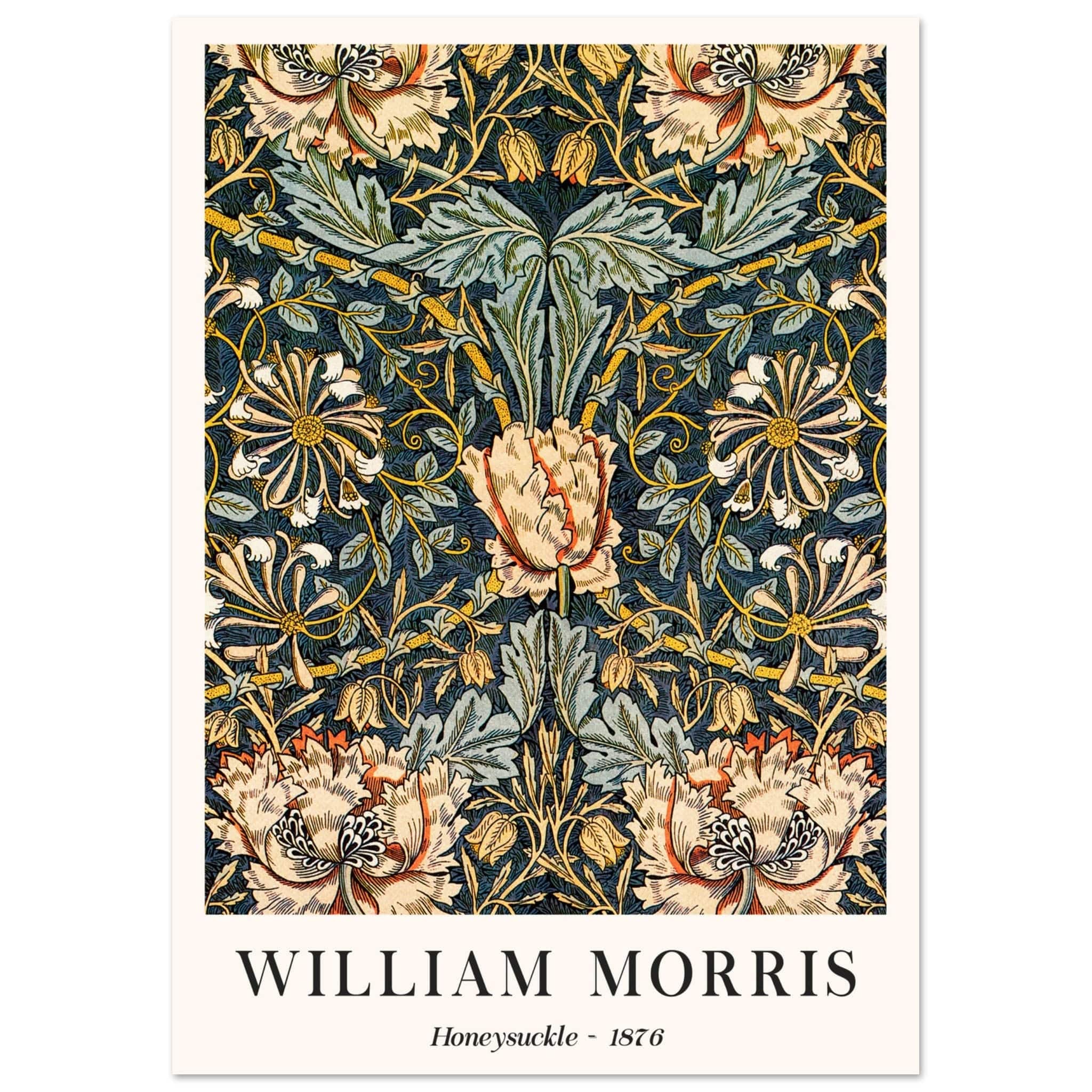 Artfulprints Poster William Morris - Honeysuckle 1876  - A4 21x29.7 cm - Donkergroen