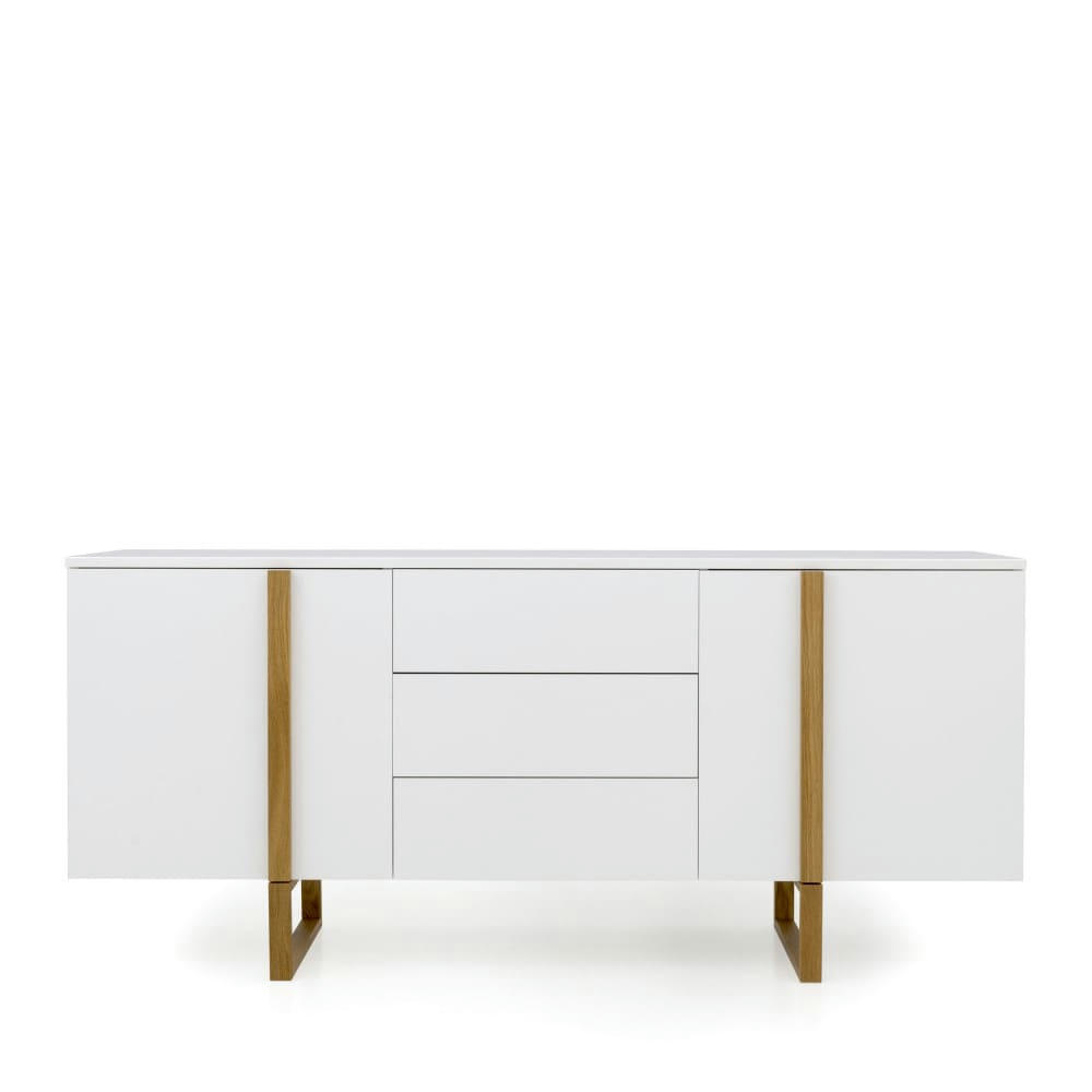 BIRKA - Buffet en bois 2 portes 3 tiroirs blanc