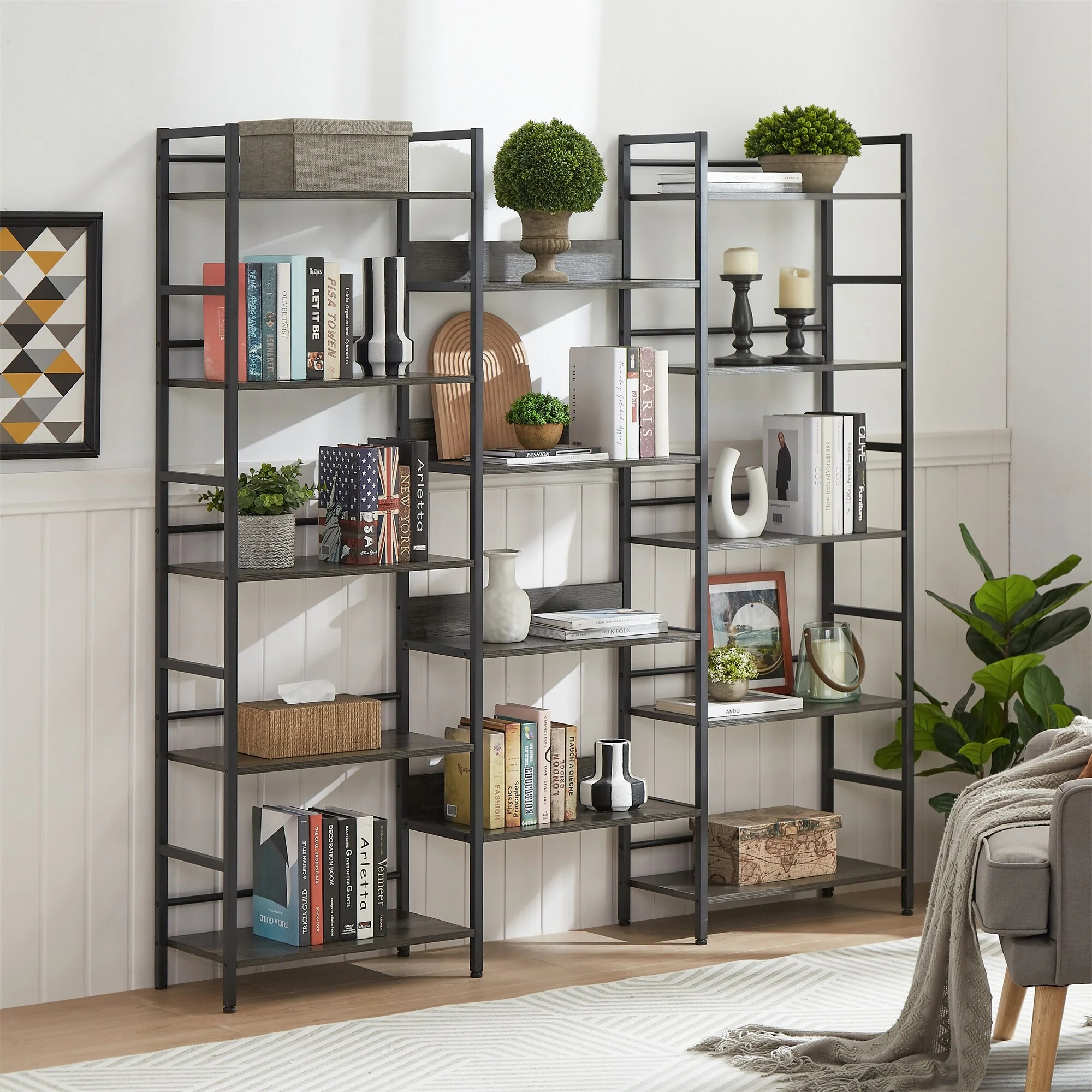 Industrial Retro Wooden 5-shelf Bookshelves