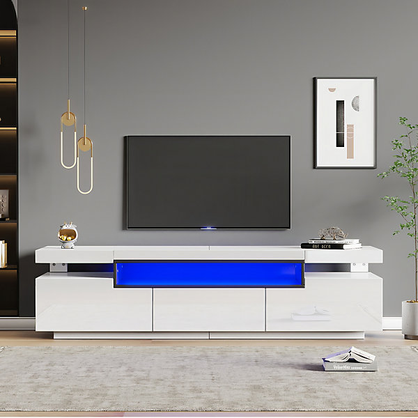 Meuble TV - avec éclairage LED et 3 Tiroirs - design Haute BrillanceModerne - Panneaux de Particules -160x39x42 cm, Blanc
