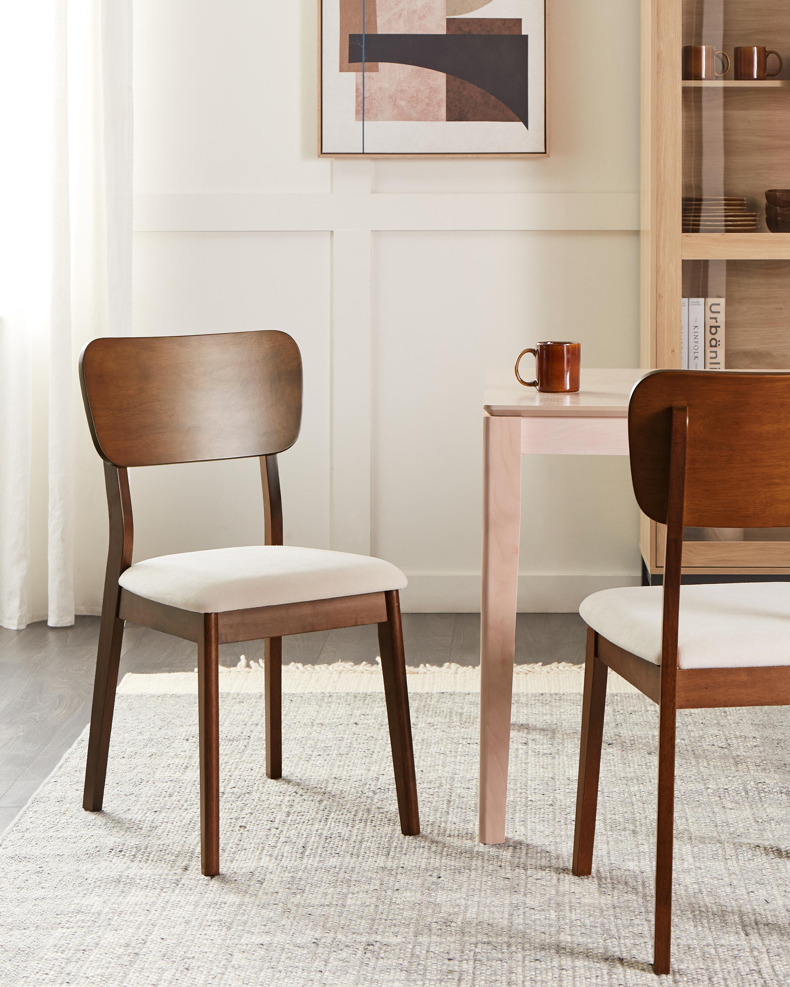 Set of 2 Dining Chairs MINIER Wood Dark Brown/ Beige