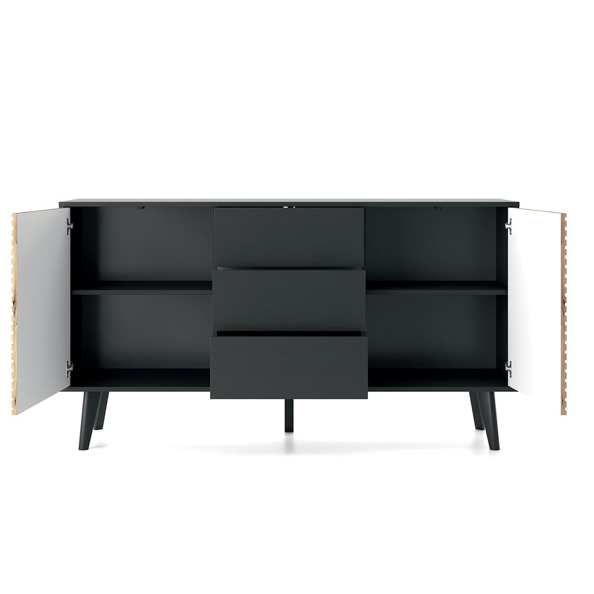 - Buffet 2 portes 3 tiroirs noir et naturel