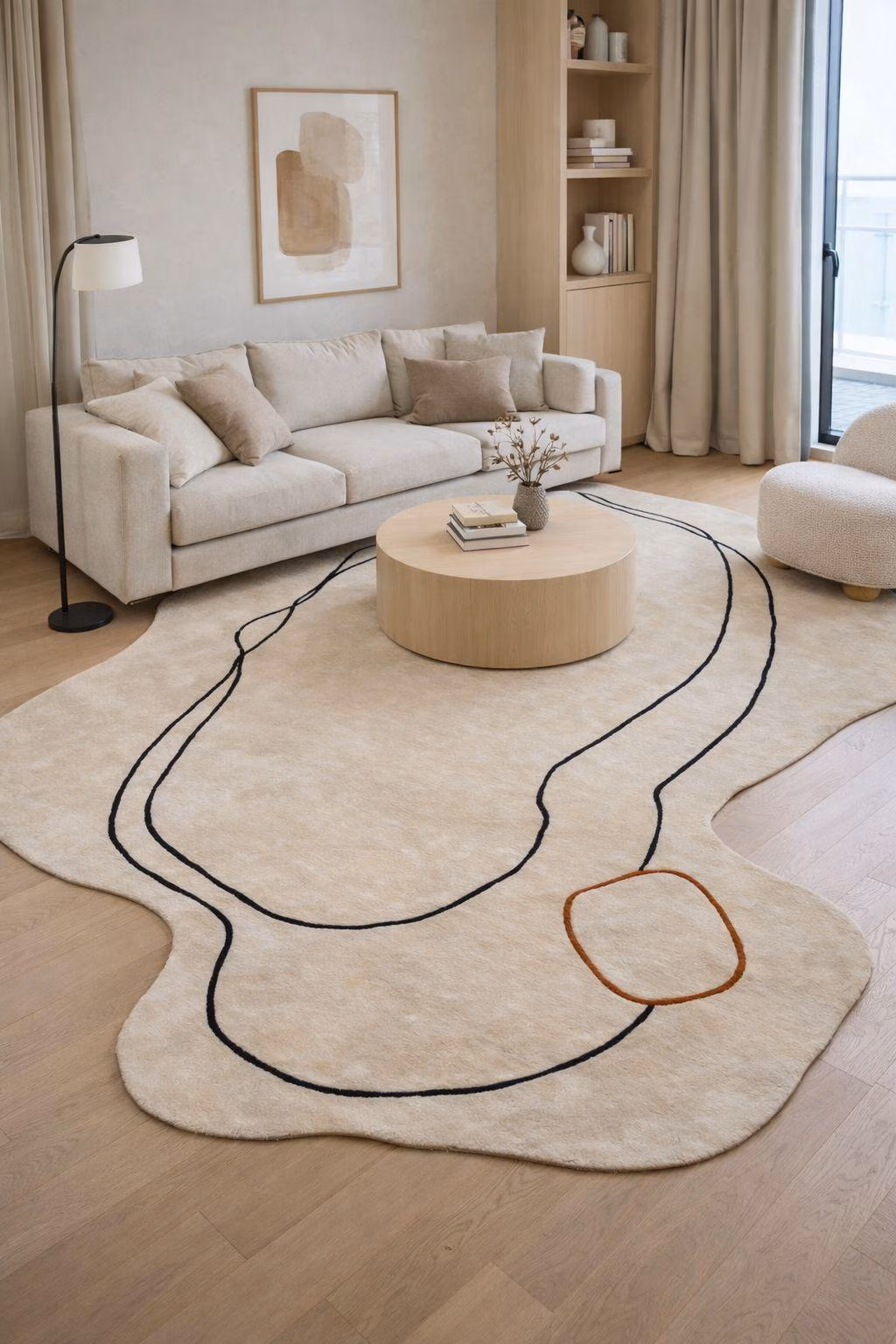Abstract Irregular Shape Rug, Modern Beige Area Rug